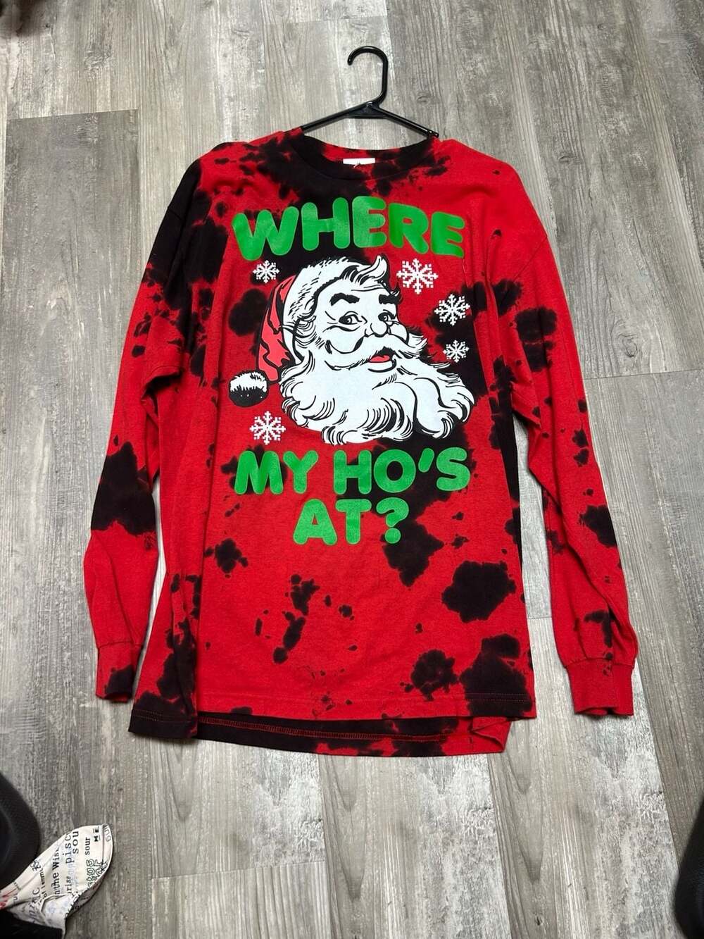Spencer's Where My Ho's At Santa Tie Dye Long Sleeve Shirt Size Large